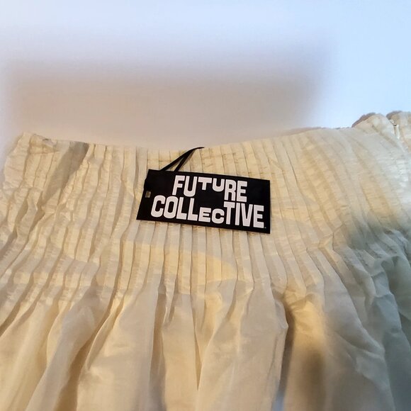 Future Collective Womens Cream Pleated Midi Skirt 10 Made from lightweight fabr - Picture 2 of 9